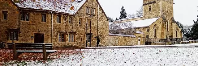St Cross Church and Holywell Manor in the snow